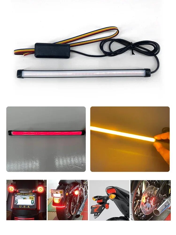 20 см 30 см 45 см 60 см полоса указателя поворота для мотоцикла последовательный переключатель плавные поворотные стоп-сигналы светодиодные задние фонари полоса 30 CM Red and Yellow