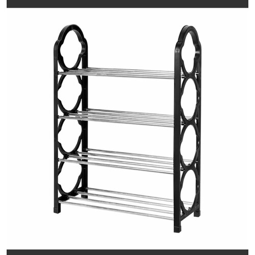 Полка для обуви 4х ярусная открытая обувница для 8 пар обуви черные боковины серебристая середина 850₽