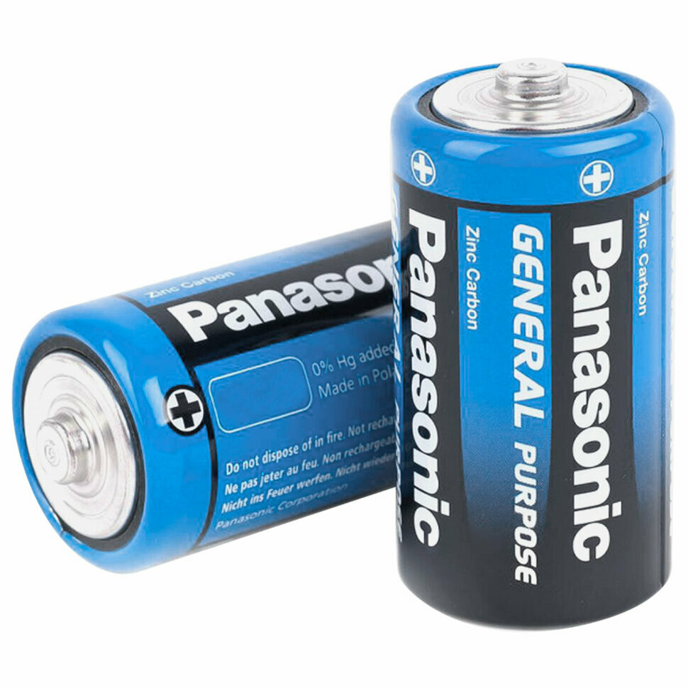 Батарейки комплект 2шт, PANASONIC D R20 (373), солевые, в пленке, 1.5 В, 450407