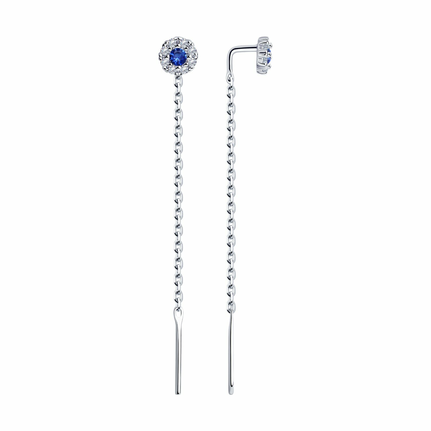 Серьги цепочки Diamant, серебро, 925 проба, фианит, размер 54 мм, , белый