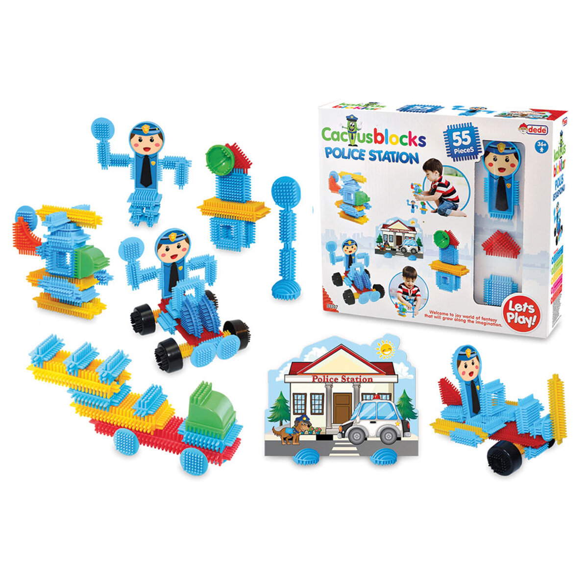 Игрушка DEDE Конструктор Кактус-блоки Полиция, 55 деталей — фото 1