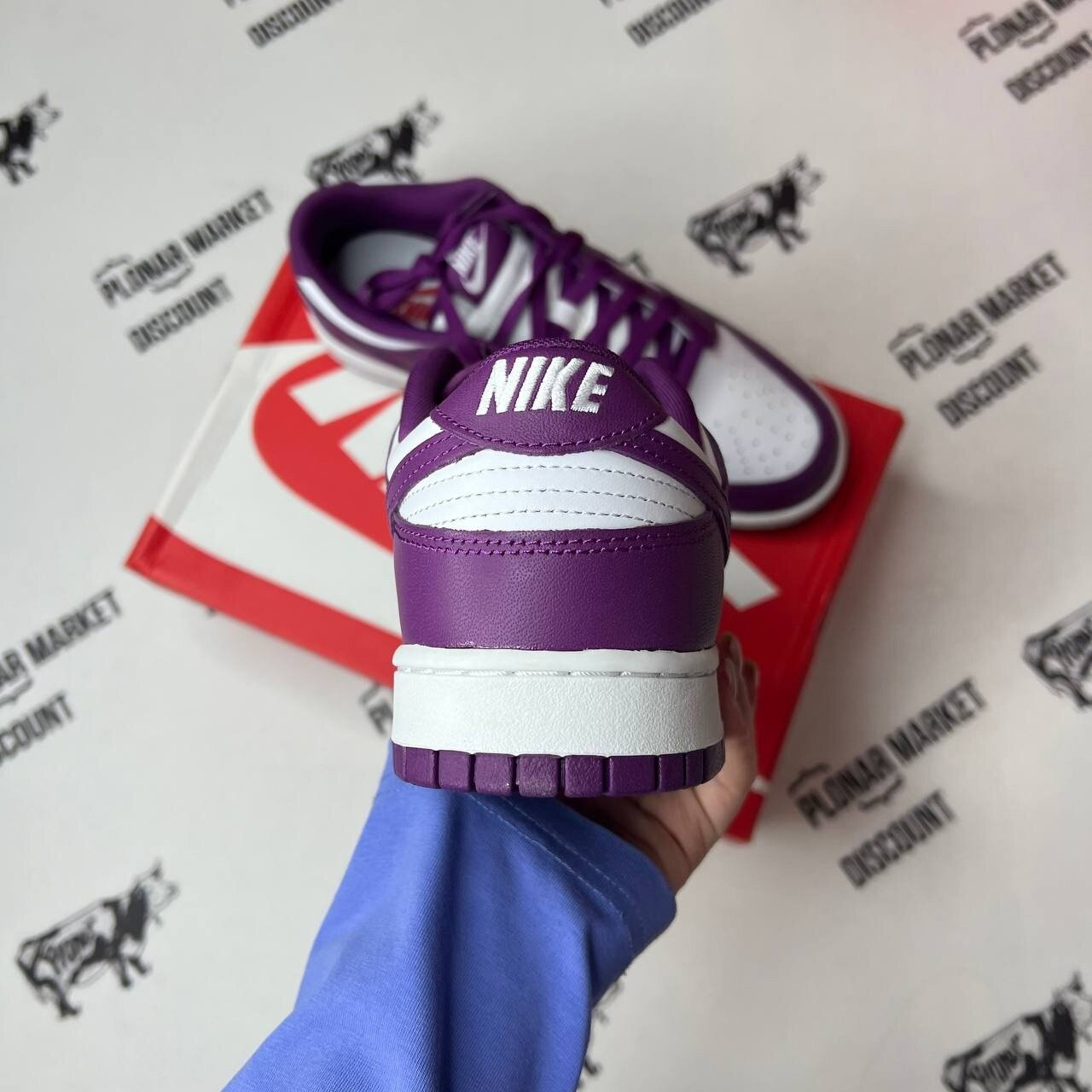 Кроссовки NIKE Dunk Low, размер 42,5 eu / 9 US / 27 см, белый/фиолетовый — фото 1