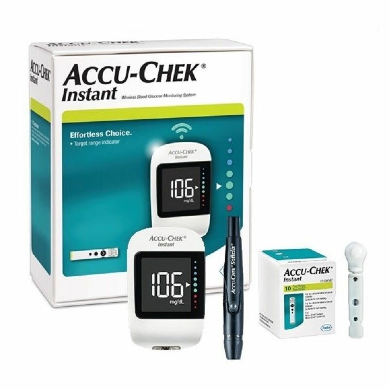 Accu-Chek Instant, Глюкометр+ Чехол+10 Тест полосок+Инструкция
