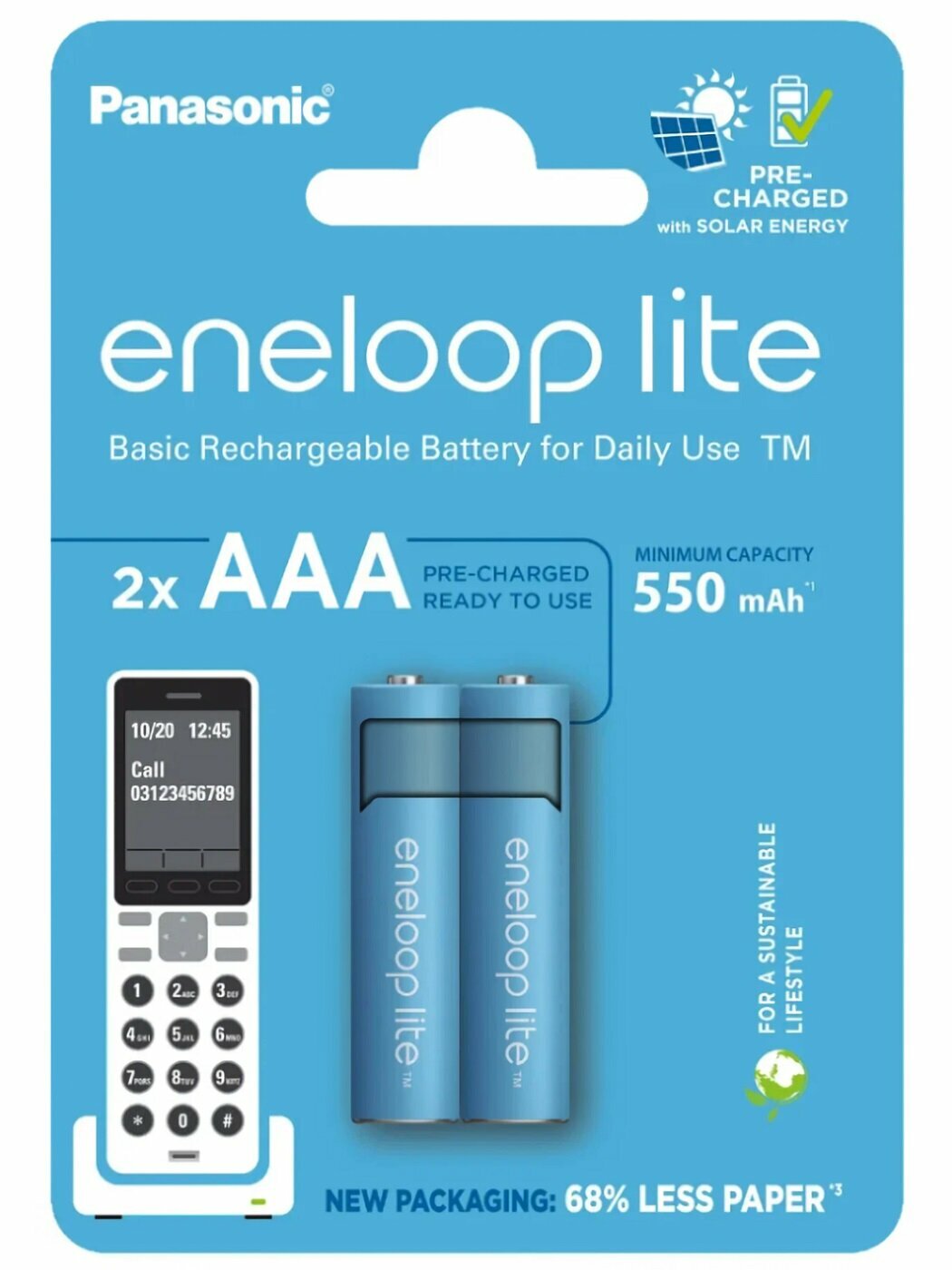 Батарейка аккумуляторная Panasonic Eneloop Lite AAA BL2, BK-4LCCE/2BE (напряжение: 1,2 В, емкость: 550 мА·ч)