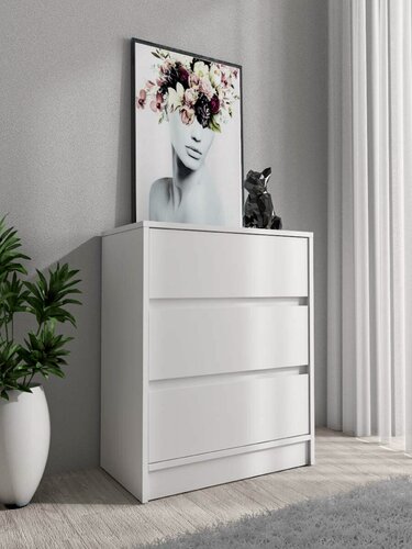 Изображение товара Комод Диал, для вещей, 3 ящика, ЛДСП, белый, 60x69.6x33.4см, без ручек