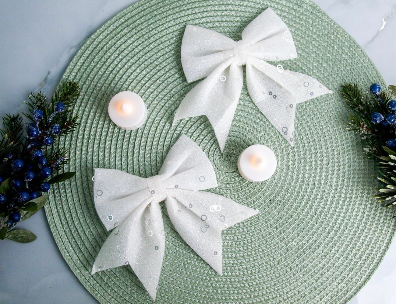 Набор бантов для декорирования мерцающих белых 12х13 см 2 шт Edelman 1045677