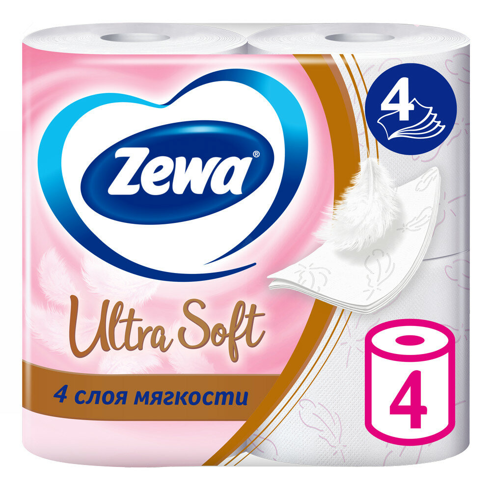 Туалетная бумага Zewa Ultra Soft 4-слойная, 4 рулона