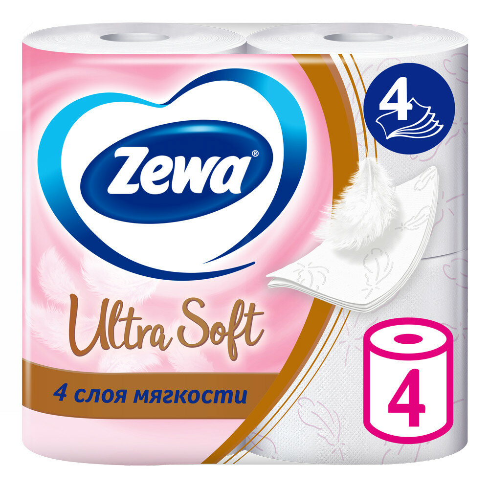 Туалетная бумага Zewa Ultra Soft, 4 слоя, 4 рулона