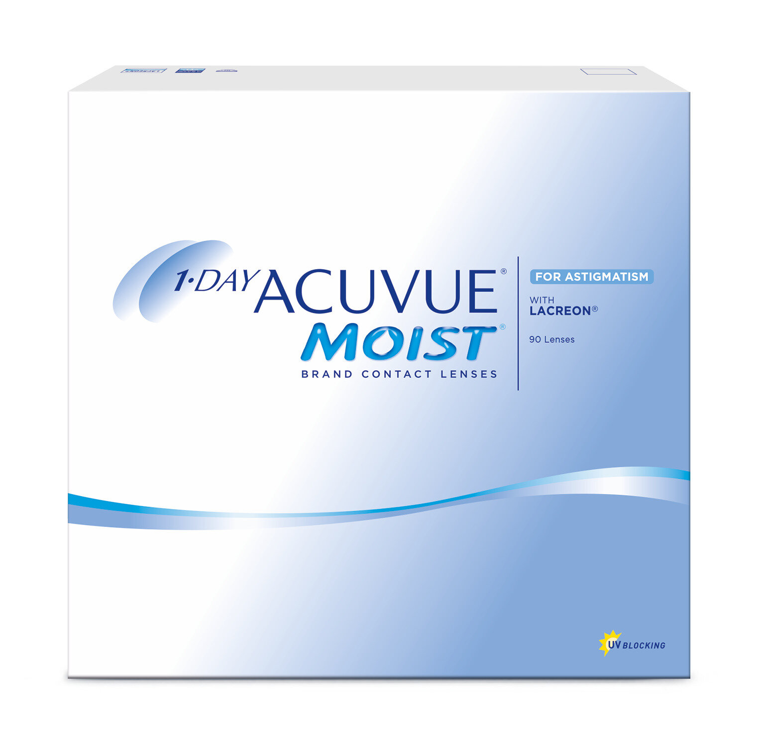 Астигматические линзы ACUVUE 1-Day Moist for Astigmatism (90 линз) Ось 90, Оптическая сила цилиндра -0.75 -3.25 R 8.5, однодневные, прозрачные