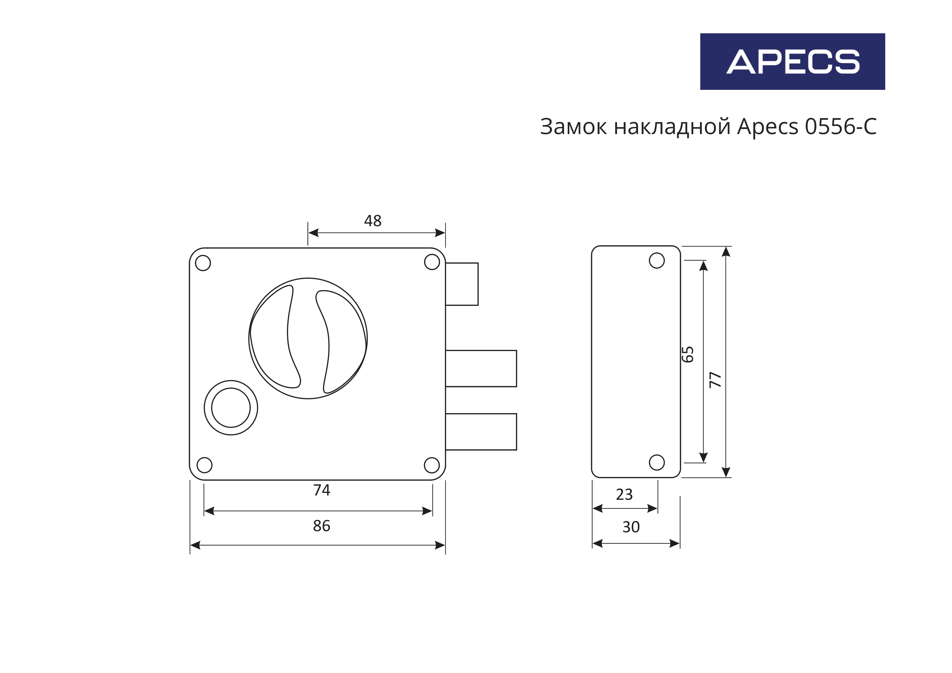 Замки Накладные Замок накладной Apecs 0556-C-NIS, цвет матовый никель