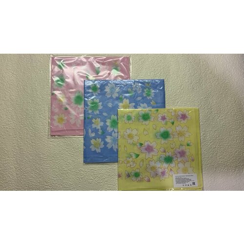 Носовой платок , 3 шт., розовый, зеленый, желтый, голубой, золотой, белый