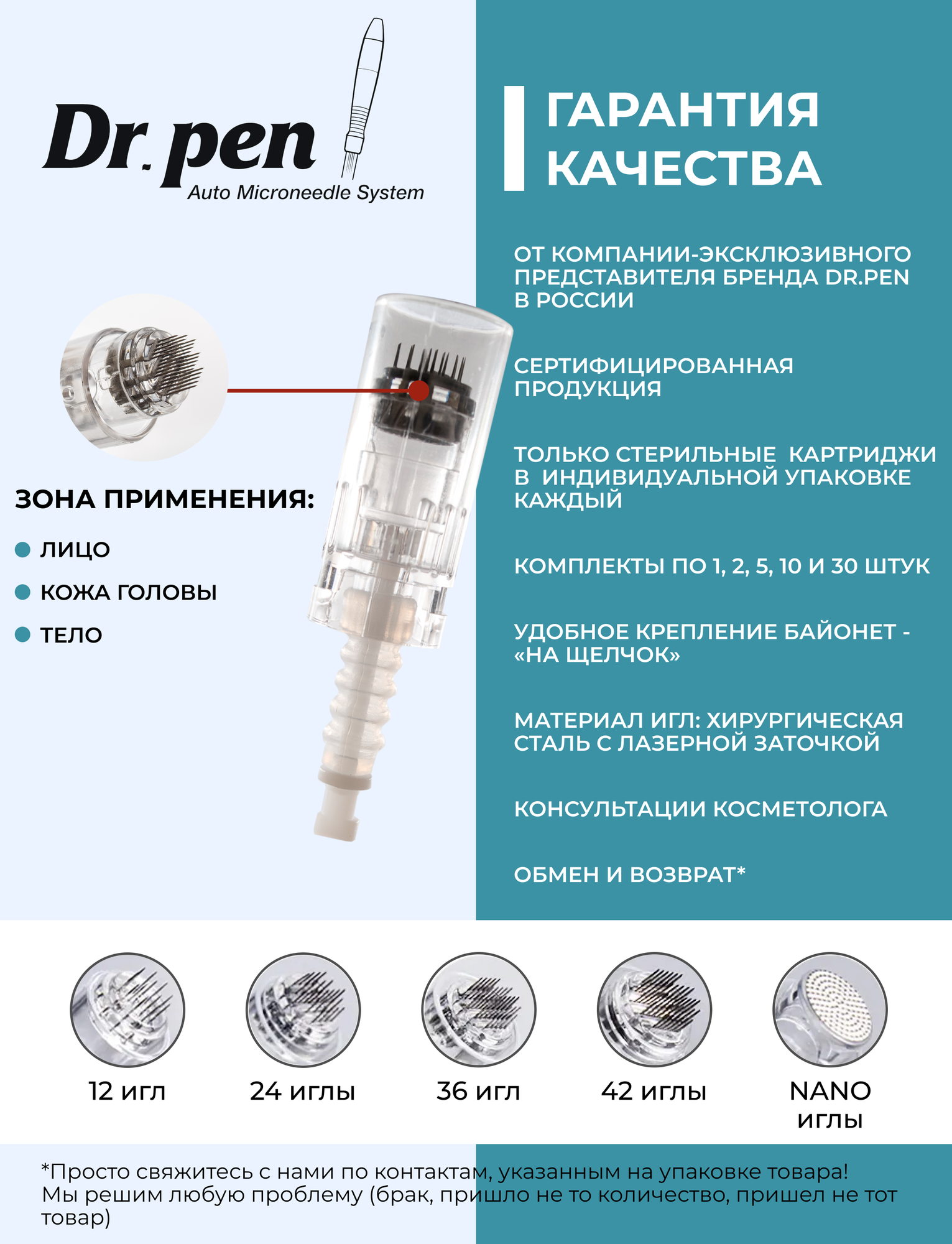 DERMA PEN Dr.pen Bayonet white cartridge Nano needle Картридж с Нано иглами для дермапен My-M/А1/N2/M5/А6/М7, Белый байонет