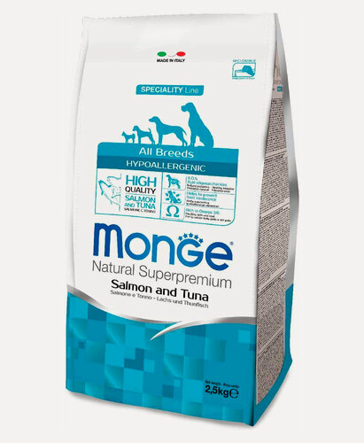 Изображение товара Monge Dog Speciality Hypoallergenic корм для собак гипоаллергенный (лосось с тунцом) 2,5кг