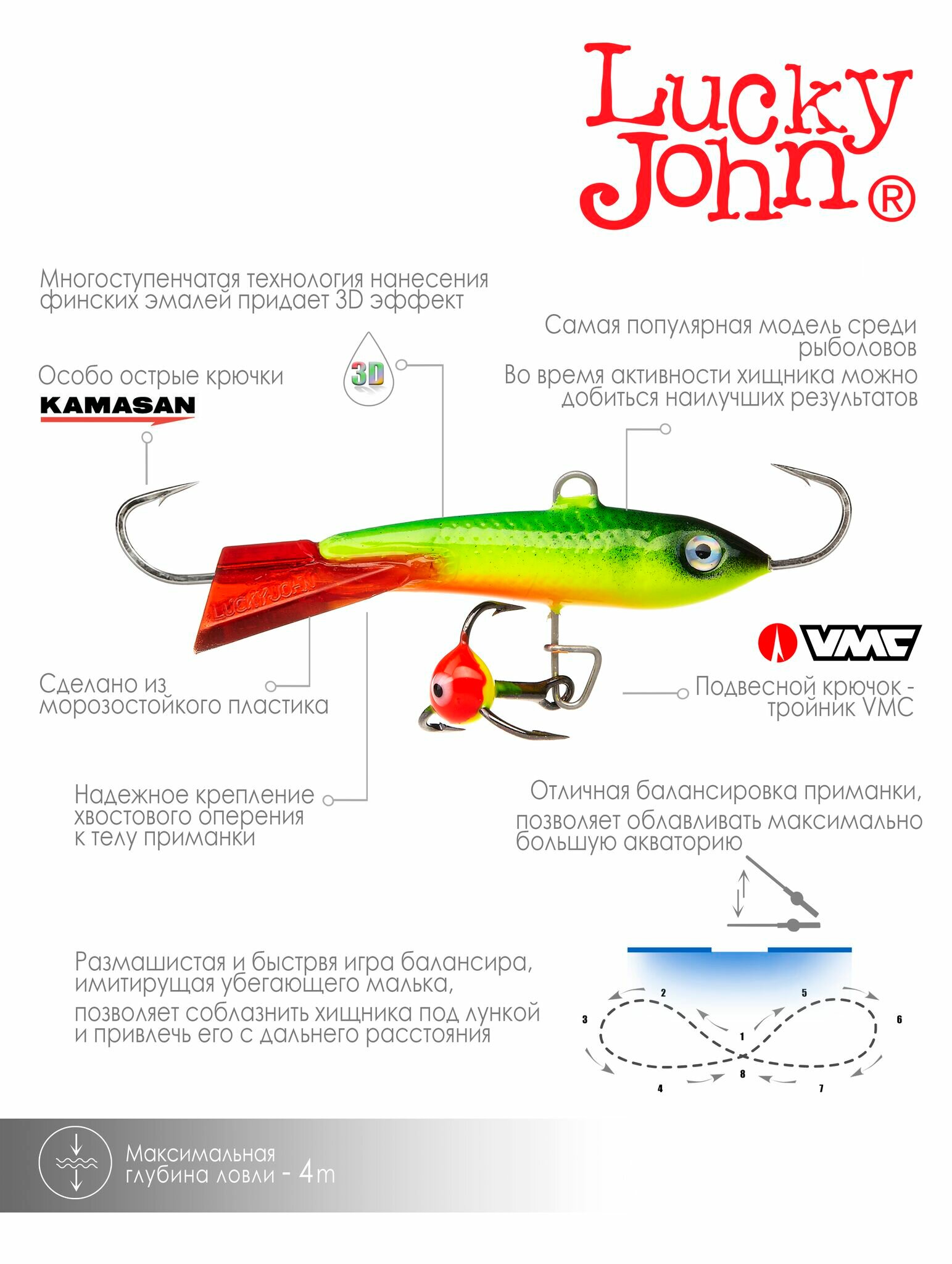Балансир Lucky John Classic №4 26RT с тройником длина 40 мм вес 6 г — фото 1