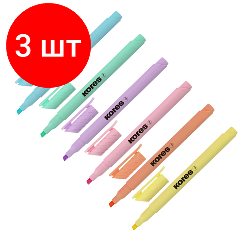 Комплект 3 наб, Набор текстовыделителей KORESHIGHLINER PASTEL6ц 1-4ммскош нак36246