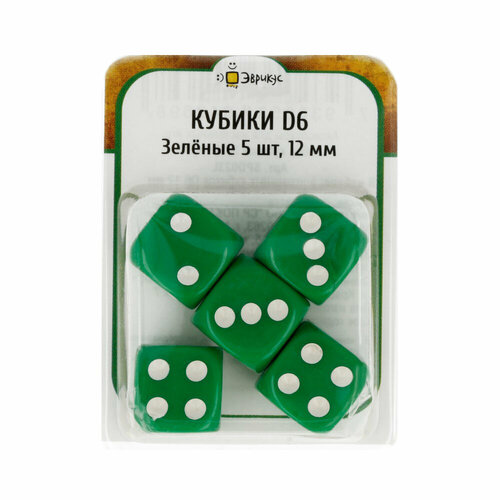 Набор кубиков Эврикус SPD023L D6 12 мм 5 шт. Зеленые 10 шт аксессуары для настольных игр
