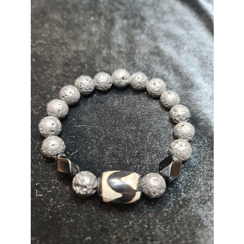 фото Браслет, вулканическая лава, 1 шт., размер 7.5 см, размер one size, диаметр 7.5 см, черный нет