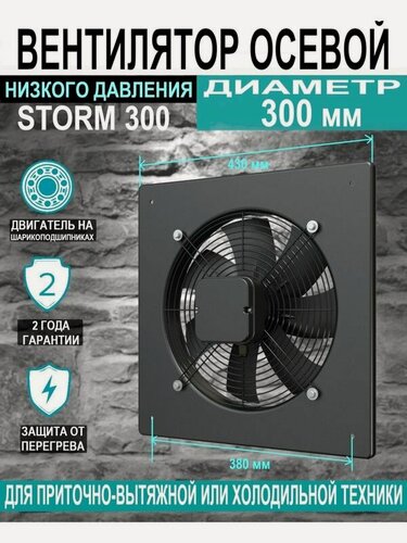 Изображение товара Вентилятор ERA PRO STORM D 300, вытяжной, 2 полюса, 162Вт, 230м³/ч, черный