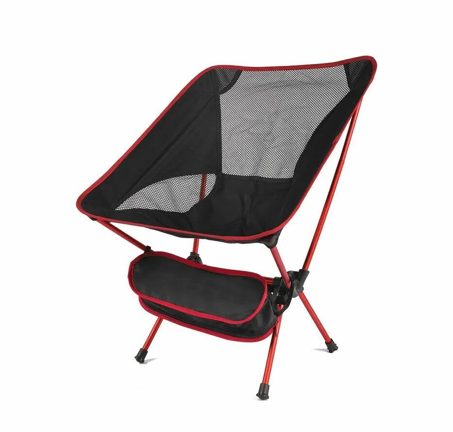 Складной стул туристический со спинкой для рыбалки и пикника красный / складное кресло