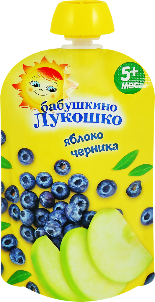 Пюре фруктово-ягодное бабушкино лукошко Яблоко-черника, с 5 месяцев, 90г