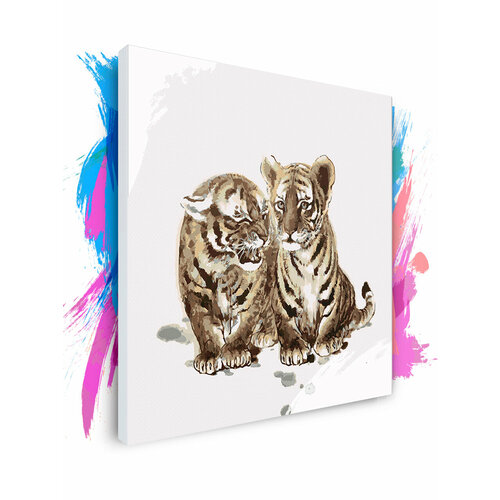 Картина по номерам на холсте Живопись - Тигрята, 80 х 80 см