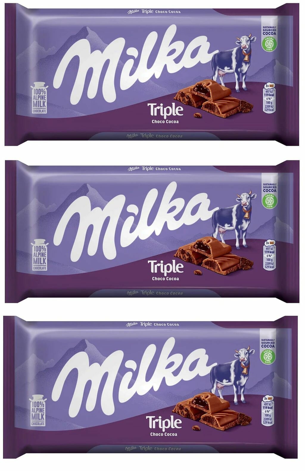 Milka Шоколадная плитка Triple Какао 3шт по 90г