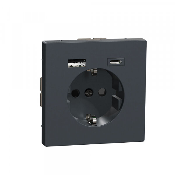 MTN2367-6034 SE MERTEN D-Life Антрацит Розетка силовая 16 A с зарядкой USB A+C 3 A Schneider electric - фото №1