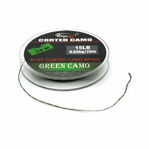 поводковый материал в оплётке uk carp 20м 15lb solid green camo Поводковый материал Corted Camo Зелёный 20м 15LB