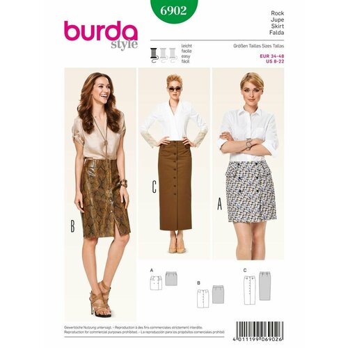 Выкройка Burda 6902 Юбка с застежкой спереди