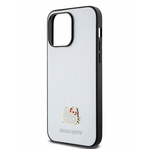 Hello Kitty для iPhone 14 Pro Max чехол PU Grained leather Metal Kitty Head Hard Silver серебристый
