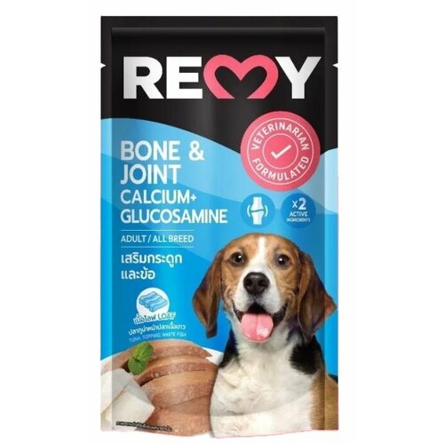 Корм влажный для взрослых собак REMY, тунец с океанической белой рыбой в желе, для укрепления костей и суставов, 110 гр