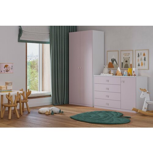 Детская стенка Банни-7 Розовый Лайт со шкафом с комодом