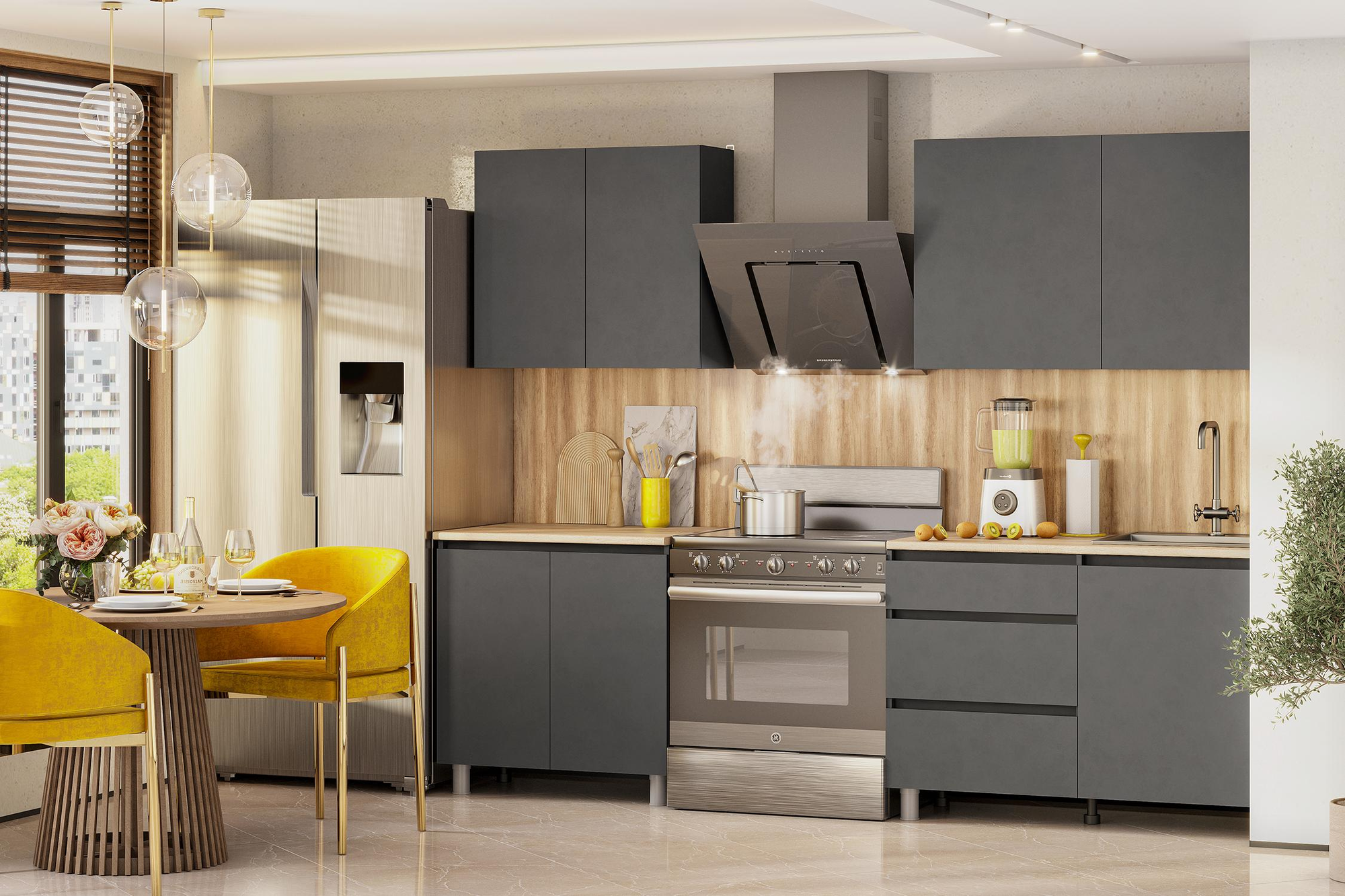 фото Кухня Нонтон Денвер 2.0 м графит серый