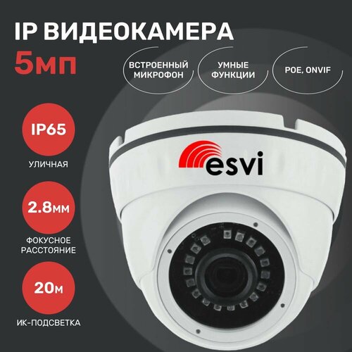 Камера для видеонаблюдения, уличная IP видеокамера с микрофоном, 5.0Мп, f-2.8мм, POE. Esvi: EVC-IP-DN5.0-CG-P/M (XM)