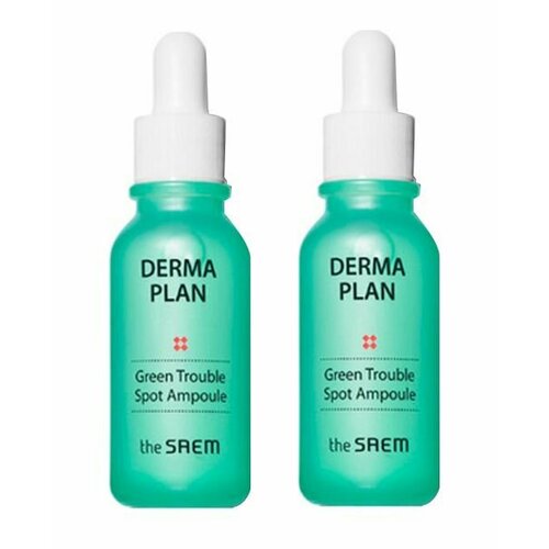 THE SAEM Сыворотка для лица точечная для проблемной кожи Derma Plan Green Trouble Spot Ampoule, 20 мл - 2 штуки сыворотка и крем бальзам в наборе the saem derma plan cica soothing barrier ampoule special set 50 мл 31 мл