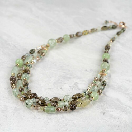 Колье Diana Savitskaya, пренит, раухтопаз, гематит, длина 49 см, золотой, зеленый