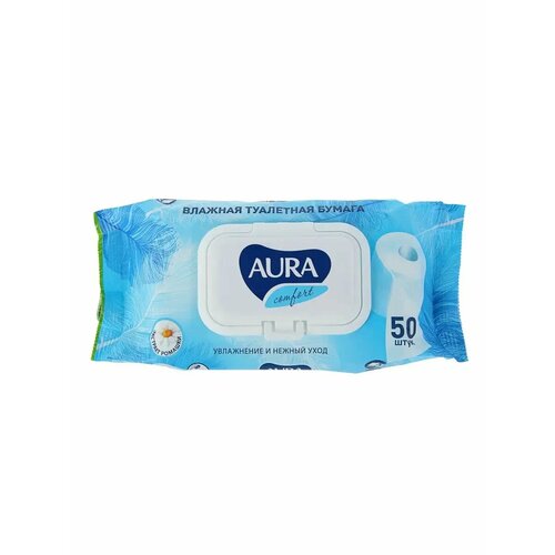 Влажная туалетная бумага AURA Ultra Comfort 50шт с крышкой 282₽