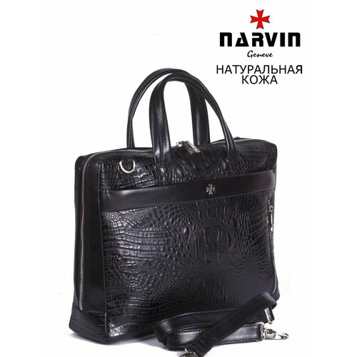 Портфель NARVIN, фактура под рептилию, черный