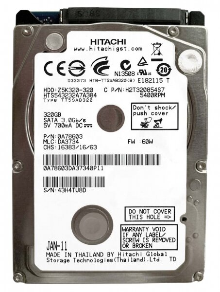 Жесткий диск Hitachi H2T320854S7 320Gb 5400 SATAII 2,5" HDD