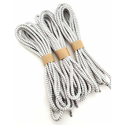 Шнурки круглые 170 см плотные, 3 пары, белые со светло-серым пунктиром