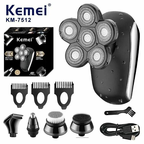 Машинка для стрижки электробритва, черный цвет, модель Kemei KM-7511 электробритва для головы и бороды с выдвижным триммером kemei km tx 9