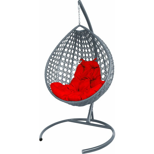 Подвесное кресло M-group капля люкс с ротангом серое красная подушка подвесное кресло с ротангом белое для компании люкс красная подушка