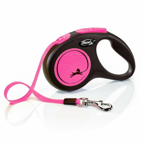 Flexi рулетка Neon New Classic S (до 15 кг) лента 5 м, светоотражающая, розовый неон
