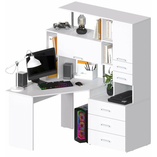 Угловой компьютерный стол Джаз-16 Белый левый