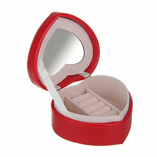 Шкатулка для украшений с зеркалом и секциями, в виде сердца, полиуретан, красная