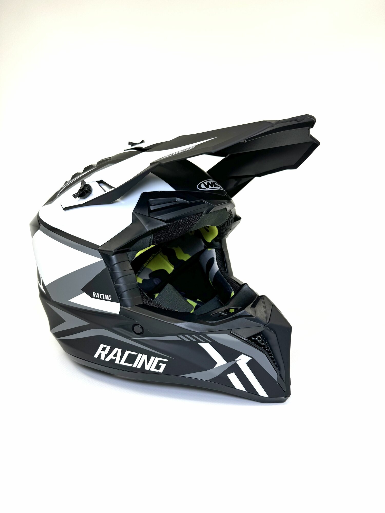 Шлем кроссовый для мотоцикла WLT, черный/белый матовый, M
