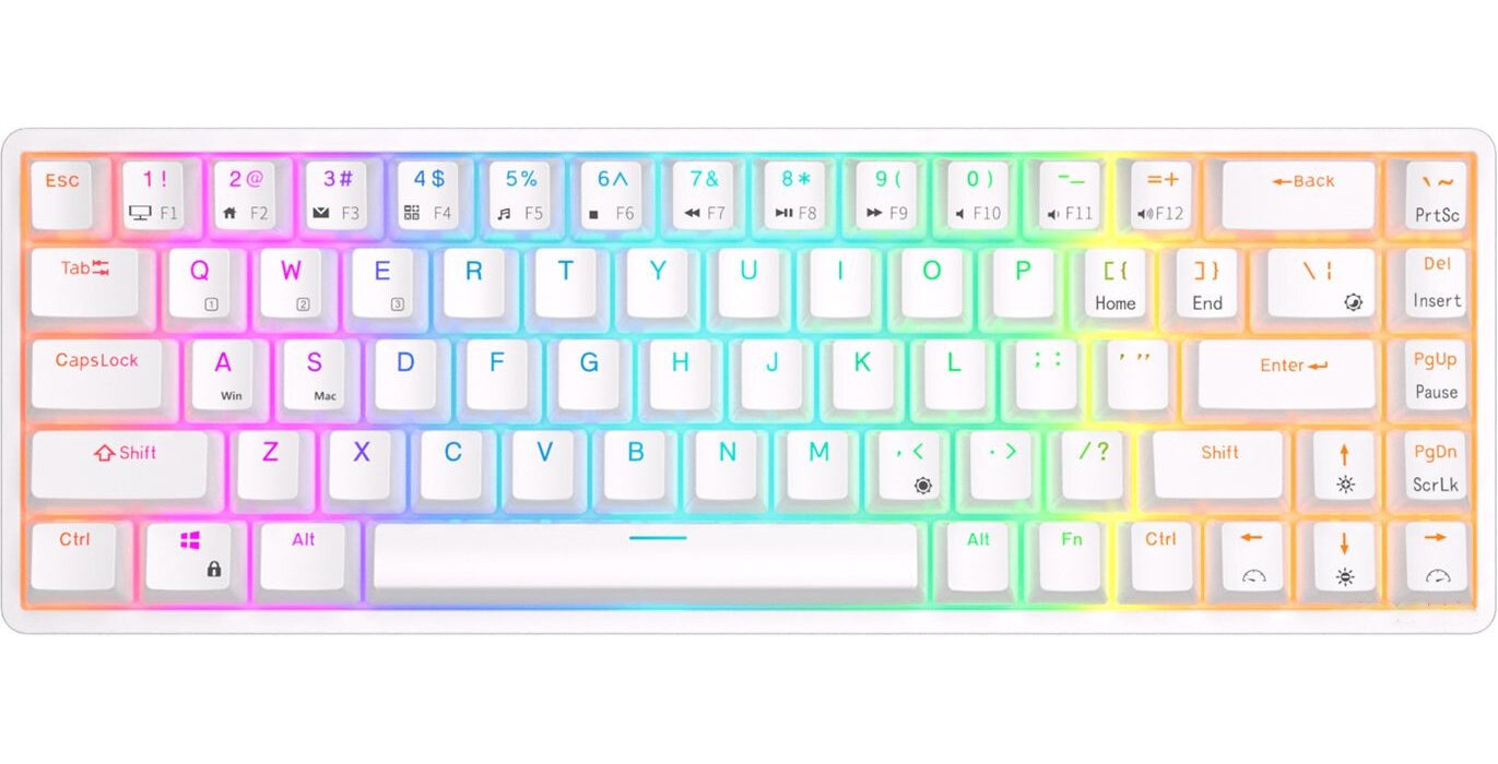 Клавиатура Royal Kludge RKG68 White (USB/2.4 GHz/Bluetoth, RGB, Hot Swap, Gateron Yellow switch)