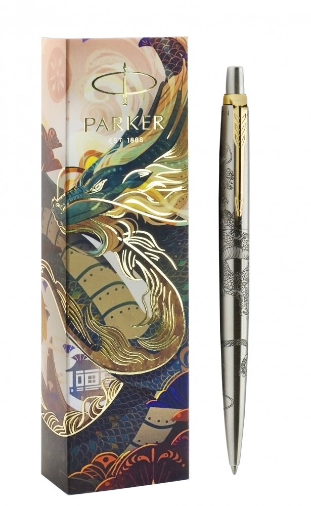 Шариковая ручка Parker Jotter Dragon Special Edition, цвет: St. Steel GT, стержень: Mblue в подарочн