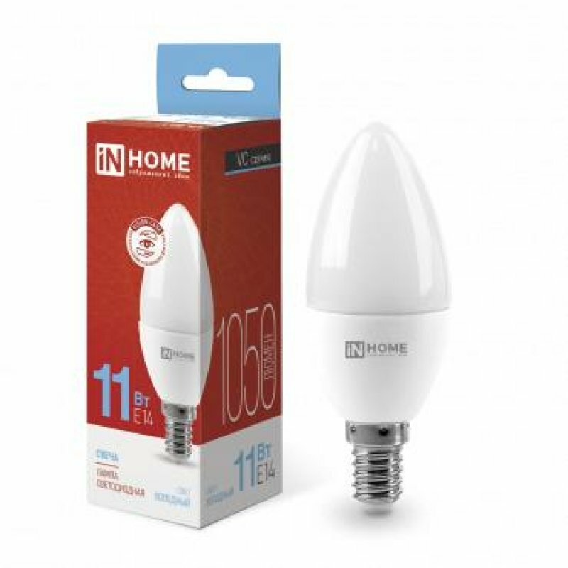 Светодиодные лампы IN HOME Лампа светодиодная LED-СВЕЧА-VC 11Вт свеча 6500К холод. бел. E14 1050лм 230В IN HOME 4690612024844 (упаковка 5 шт)
