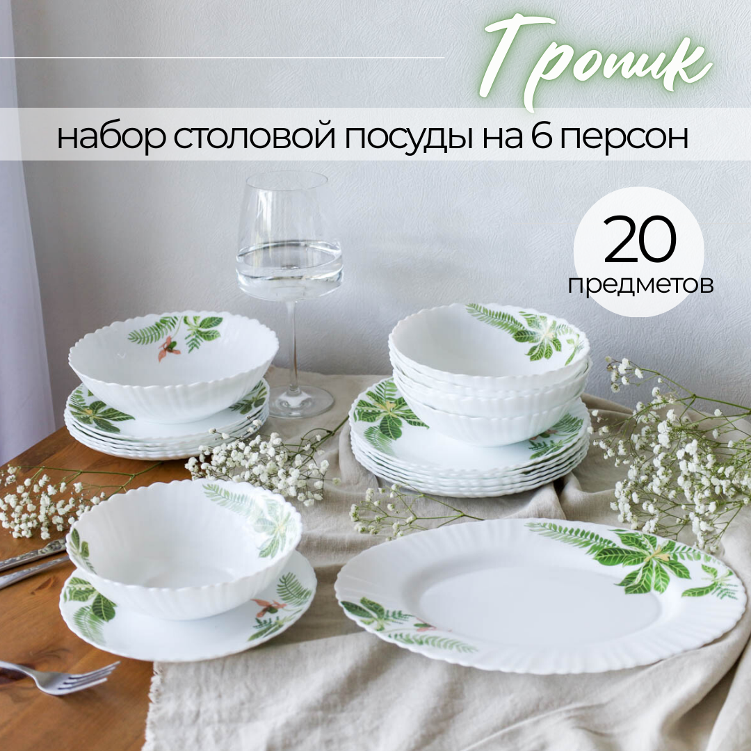 Набор столовой посуды "Tropical" 20 предметов / столовый сервиз на 6 персон Тропик